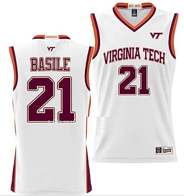 Grant Basile Jersey Virginia Tech Hokies College Basketball NIL Pick-A-Player White #21 10 Grant Basile Jersey Virginia Tech Hokies College Basketball NIL Pick-A-Player White #21