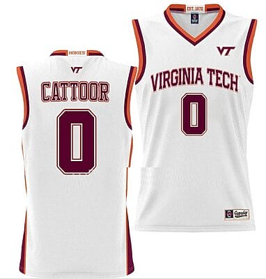 Hunter Cattoor Jersey Virginia Tech Hokies College Basketball NIL Pick-A-Player White #0