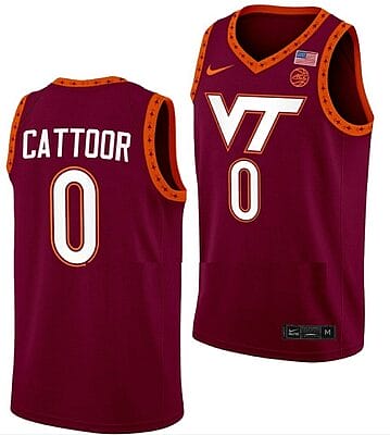 Hunter Cattoor Jersey Virginia Tech Hokies College Basketball Swingman Maroon #0