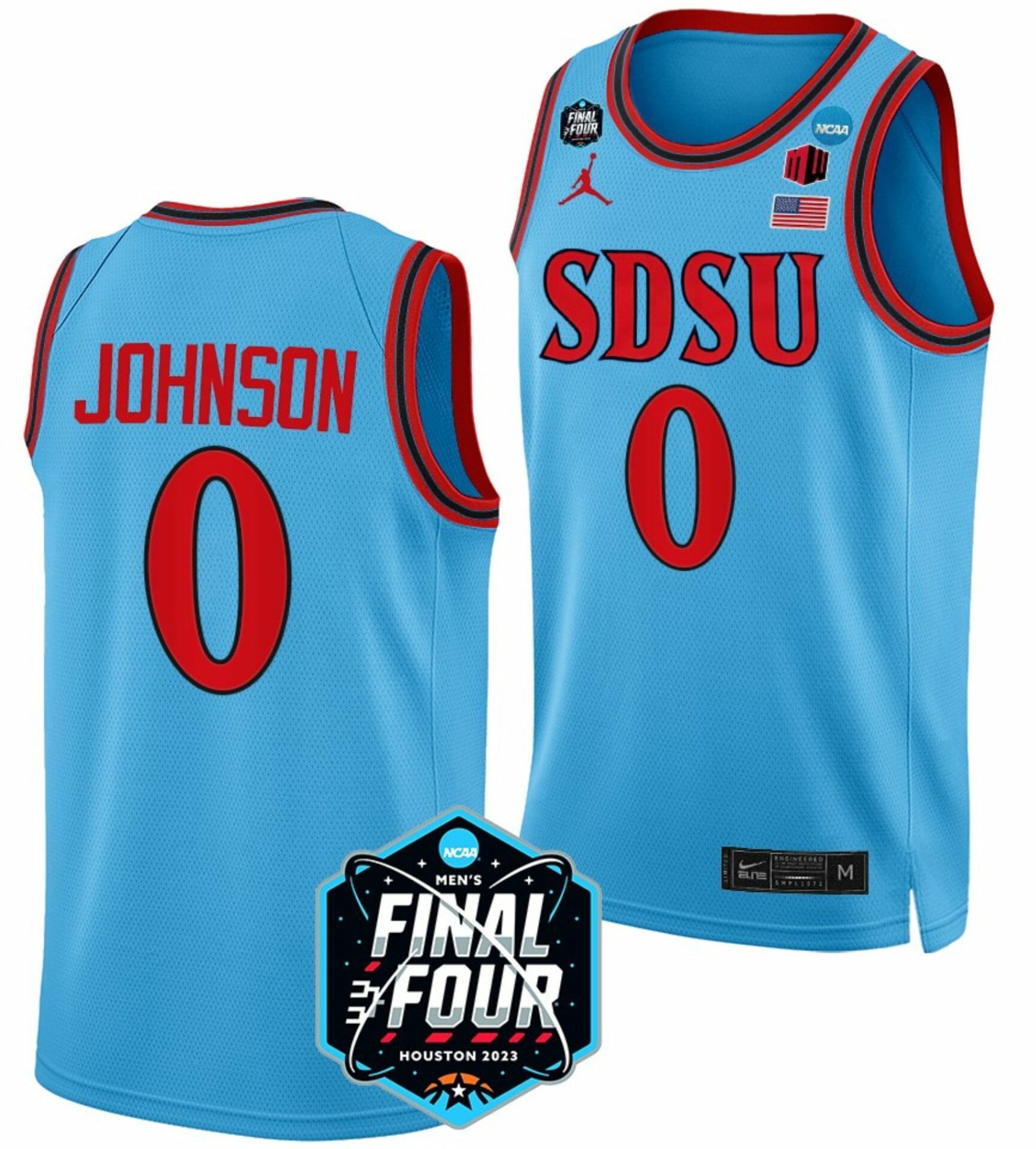 Keshad Johnson Jersey San Diego State Aztecs College Basketball 2023 NCAA Final Four Blue #0 1 Keshad Johnson Jersey San Diego State Aztecs College Basketball 2023 NCAA Final Four Blue #0