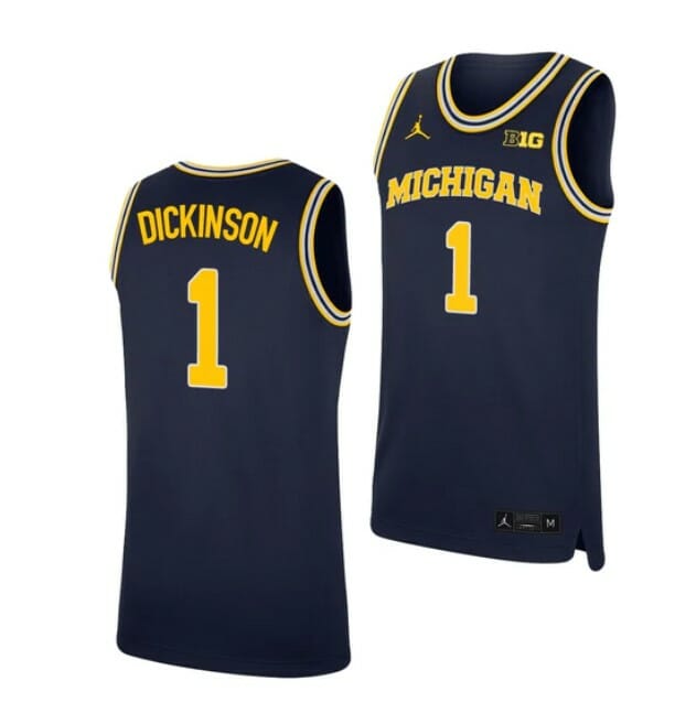 Men's #1 Hunter Dickinson Jersey Michigan Wolverines College Basketball Jerseys 2 Men's #1 Hunter Dickinson Jersey Michigan Wolverines College Basketball Jerseys Navy