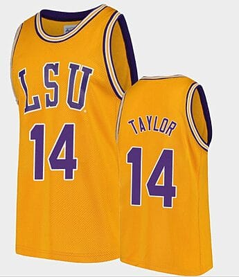 Marlon Taylor Jersey LSU Tigers College Basketball Gold Replica #14