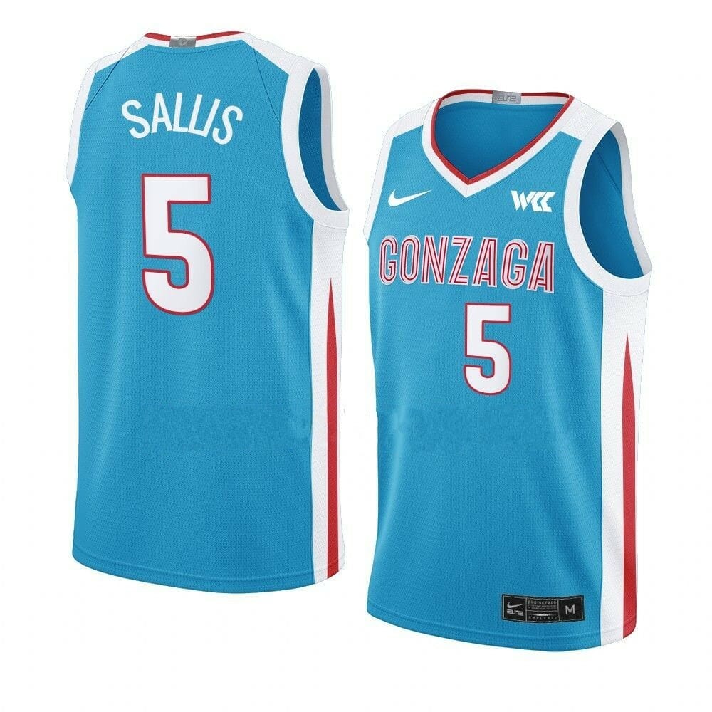 Men's #5 Hunter Sallis Jersey Gonzaga Bulldogs College Basketball Jerseys 1 Men's #5 Hunter Sallis Jersey Gonzaga Bulldogs College Basketball Jerseys Blue
