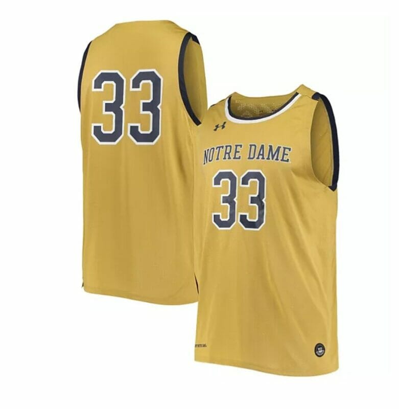 Men's Under Armour #33 Gold Notre Dame Fighting Irish College Basketball Jersey