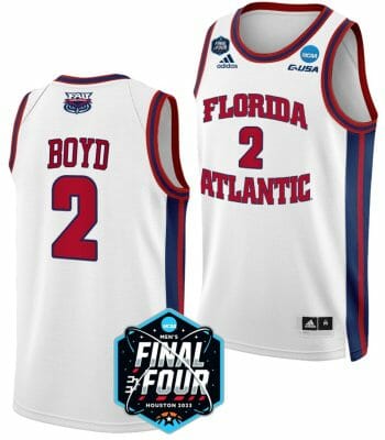 Nicholas Boyd Jersey FAU Owls College Basketball 2023 NCAA Final Four White #2 6 Nicholas Boyd Jersey FAU Owls College Basketball 2023 NCAA Final Four White #2
