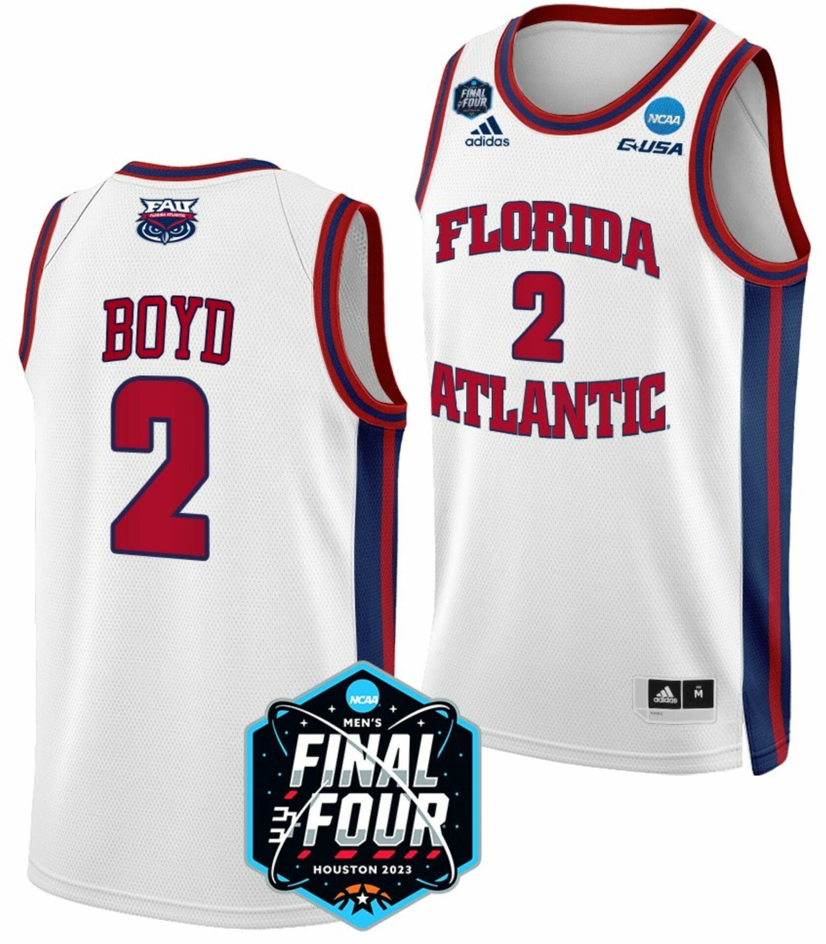 Nicholas Boyd Jersey FAU Owls College Basketball 2023 NCAA Final Four White #2 1 Nicholas Boyd Jersey FAU Owls College Basketball 2023 NCAA Final Four White #2