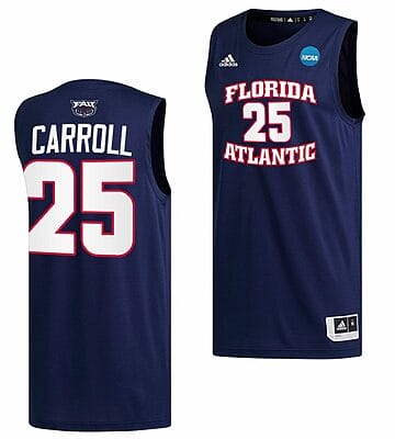 Tre Carroll Jersey FAU Owls College Basketball 2023 NCAA March Madness Navy #25