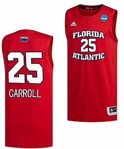 Tre Carroll Jersey FAU Owls College Basketball 2023 NCAA March Madness Red #25