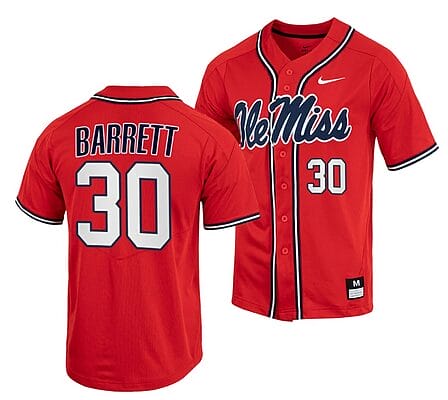 Aaron Barrett Jersey Ole Miss Rebels College Baseball Red #30