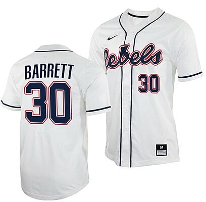 Aaron Barrett Jersey Ole Miss Rebels College Baseball White #30