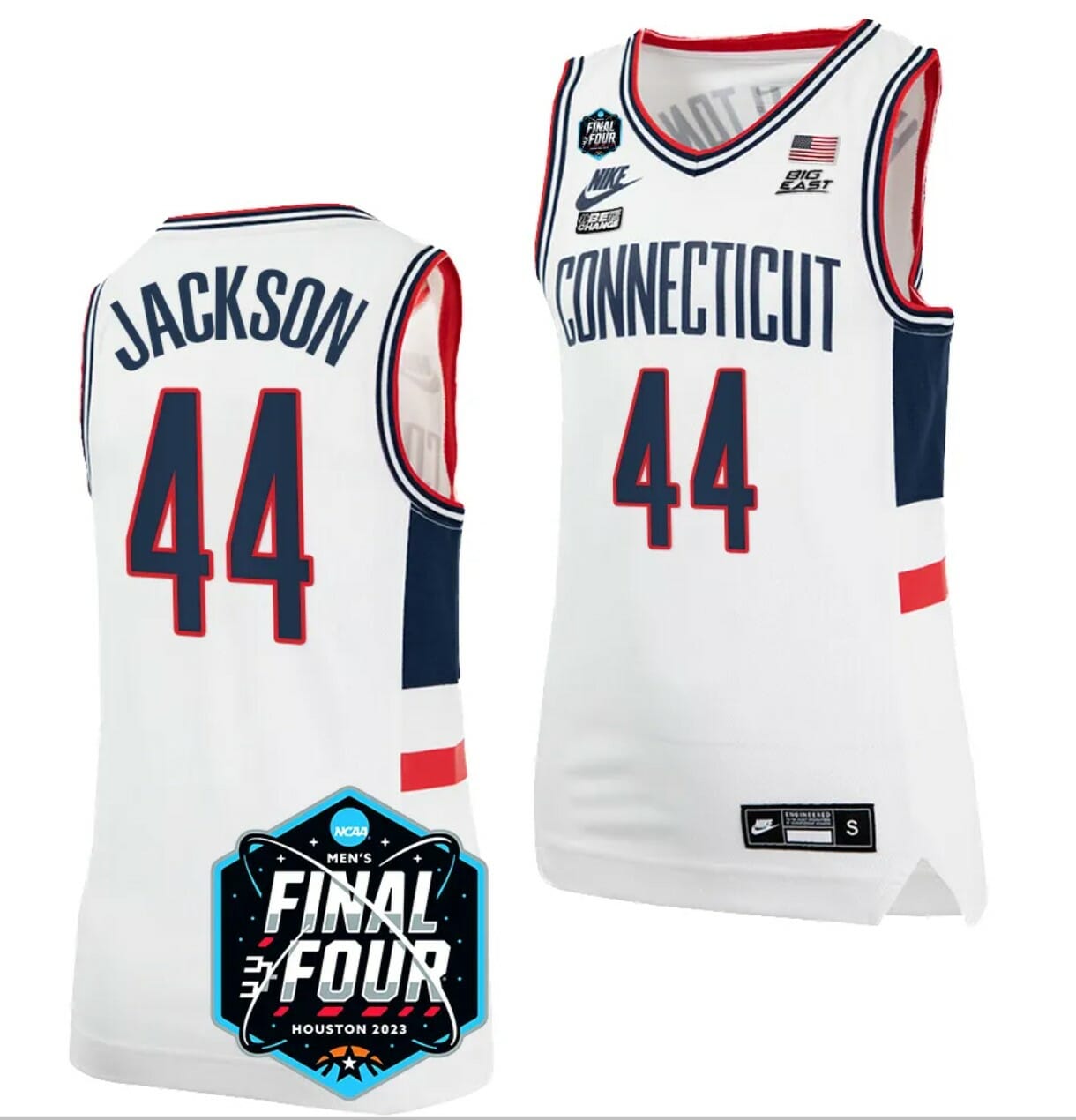 Andre Jackson Jersey UConn Huskies 2023 NCAA National Championship March Madness White #44 10 Andre Jackson Jersey UConn Huskies 2023 NCAA National Championship March Madness White #44