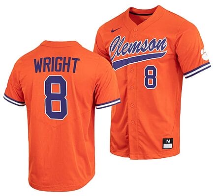 Blake Wright Jersey Clemson Tigers College Baseball Orange Full-Button #8