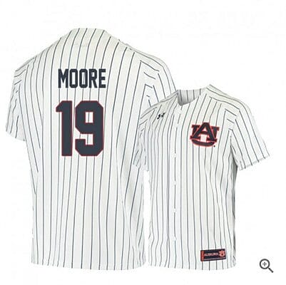 Brody Moore Jersey Auburn Tigers Baseball NCAA College White Blue Alumni #19