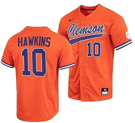 Bryar Hawkins Jersey Clemson Tigers College Baseball Orange Full-Button #10
