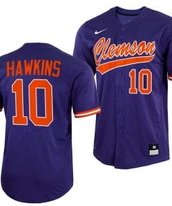 Bryar Hawkins Jersey Clemson Tigers College Baseball Purple Full-Button #10