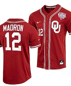 Bryce Madron Jersey Oklahoma Sooners Baseball NCAA College Crimson 125th Season Full-Button #12