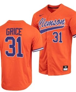 Caden Grice Jersey Clemson Tigers College Baseball Orange Full-Button #31