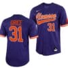 Caden Grice Jersey Clemson Tigers College Baseball Purple Full-Button #31