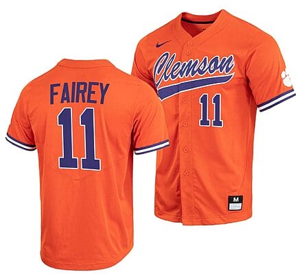 Chad Fairey Jersey Clemson Tigers College Baseball Orange Full-Button #11