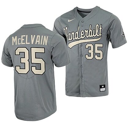 Chris McElvain Jersey Vanderbilt Commodores College Baseball Full-Button Grey #35