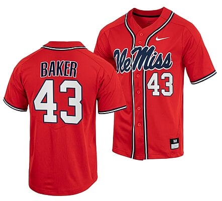 Cole Baker Jersey Ole Miss Rebels College Baseball Red #43