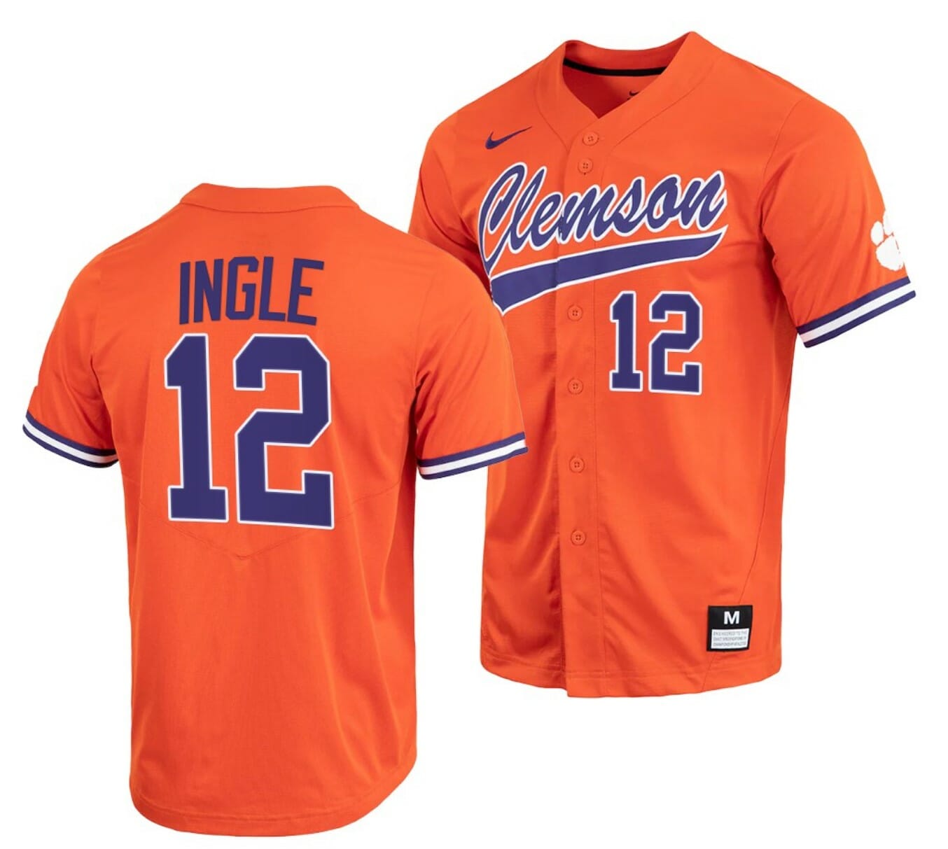 Cooper Ingle Jersey Clemson Tigers College Baseball Orange Full-Button #12 1 Cooper Ingle Jersey Clemson Tigers College Baseball Orange Full-Button #12