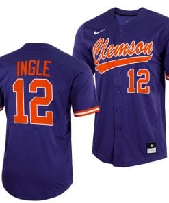 Cooper Ingle Jersey Clemson Tigers College Baseball Purple Full-Button #12