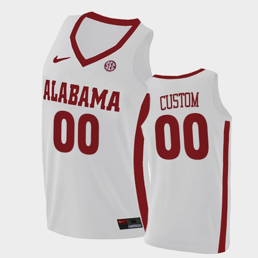 Custom Alabama Jersey Name, Number Crimson Tide College Basketball White 1 Custom Alabama Jersey Name, Number Crimson Tide College Basketball White