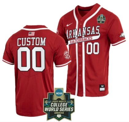 Custom Arkansas Razorbacks Baseball Jersey Name and Number NCAA 2022 College World Series Cardinal