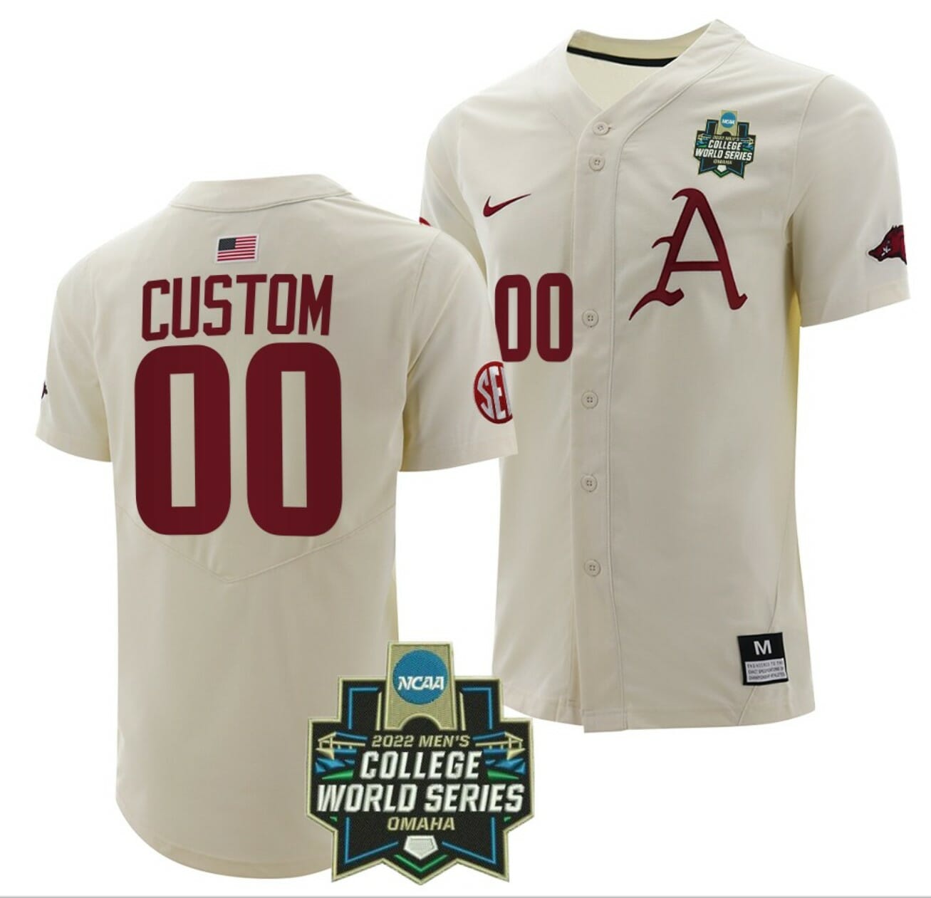 Custom Arkansas Razorbacks Baseball Jersey Name and Number NCAA 2022 College World Series White 1 Custom Arkansas Razorbacks Baseball Jersey Name and Number NCAA 2022 College World Series White