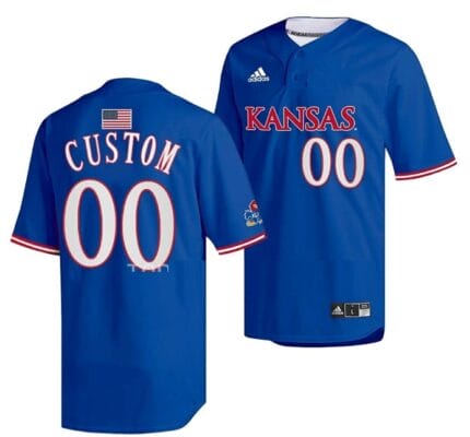 Custom Kansas Jayhawks Baseball Jersey Name and Number NCAA College Royal Two-Button 6 Custom Kansas Jayhawks Baseball Jersey Name and Number NCAA College Royal Two-Button
