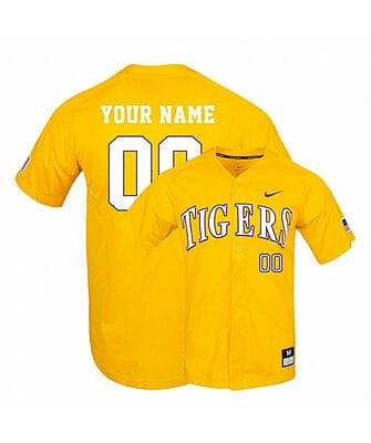 Custom LSU Tigers Baseball Jersey Name, Number College Yellow Elite