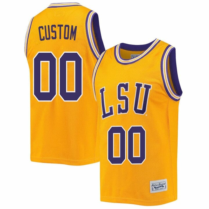 Custom LSU Tigers Basketball Jersey Name and Number 2023 NCAA College Retro Gold 1 Custom LSU Tigers Basketball Jersey Name and Number 2023 NCAA College Retro Gold
