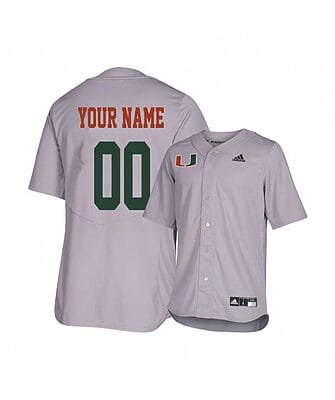 Custom Miami Hurricanes Baseball Jersey Name, Number College Gray