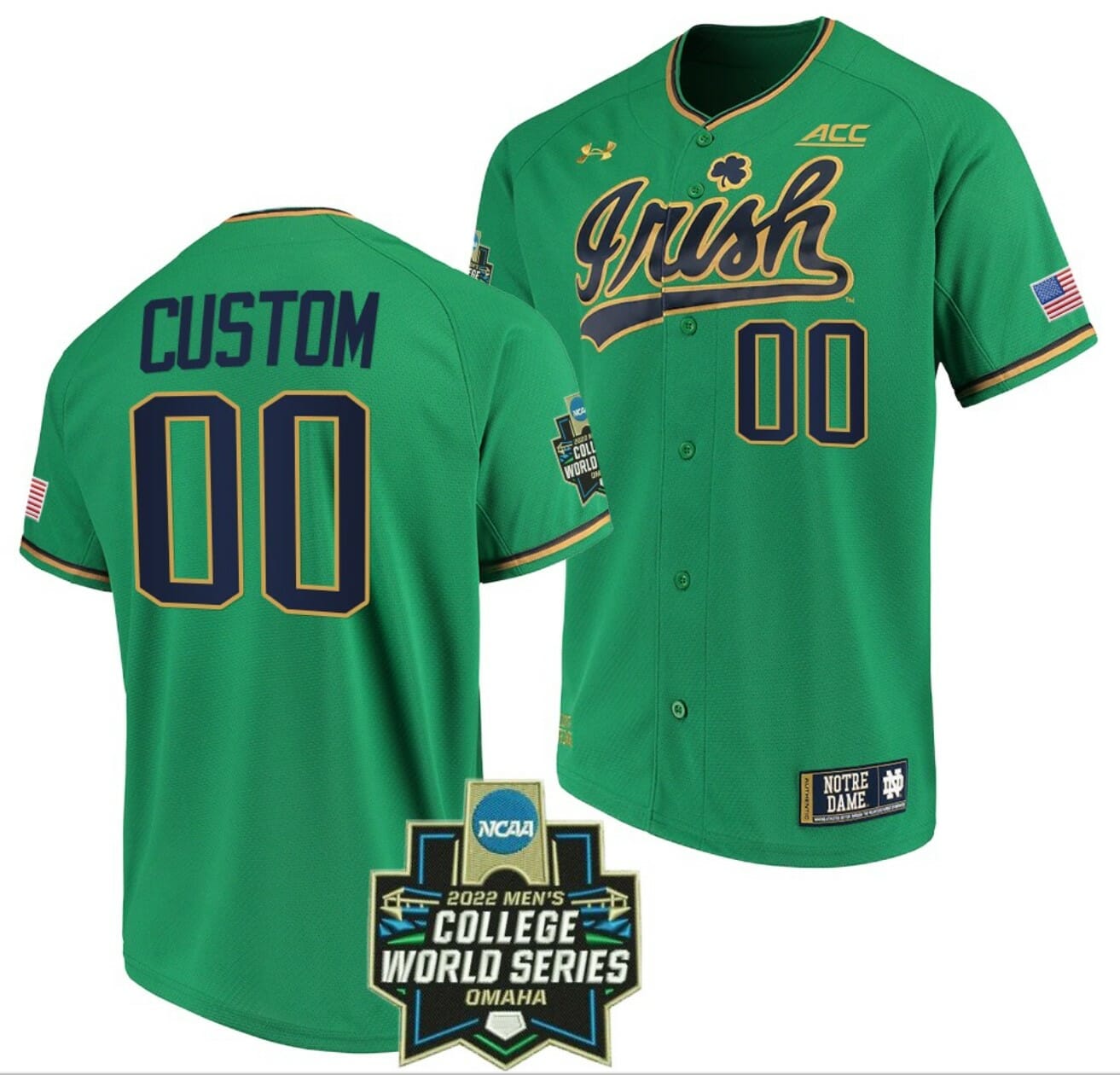 Custom Notre Dame Baseball Jersey Fighting Irish Name and Number NCAA 2022 College World Series Green 1 Custom Notre Dame Baseball Jersey Fighting Irish Name and Number NCAA 2022 College World Series Green