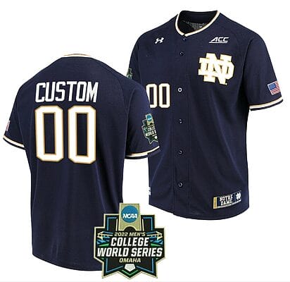 Custom Notre Dame Baseball Jersey Fighting Irish Name and Number NCAA 2022 College World Series Navy 8 Custom Notre Dame Baseball Jersey Fighting Irish Name and Number NCAA 2022 College World Series Navy