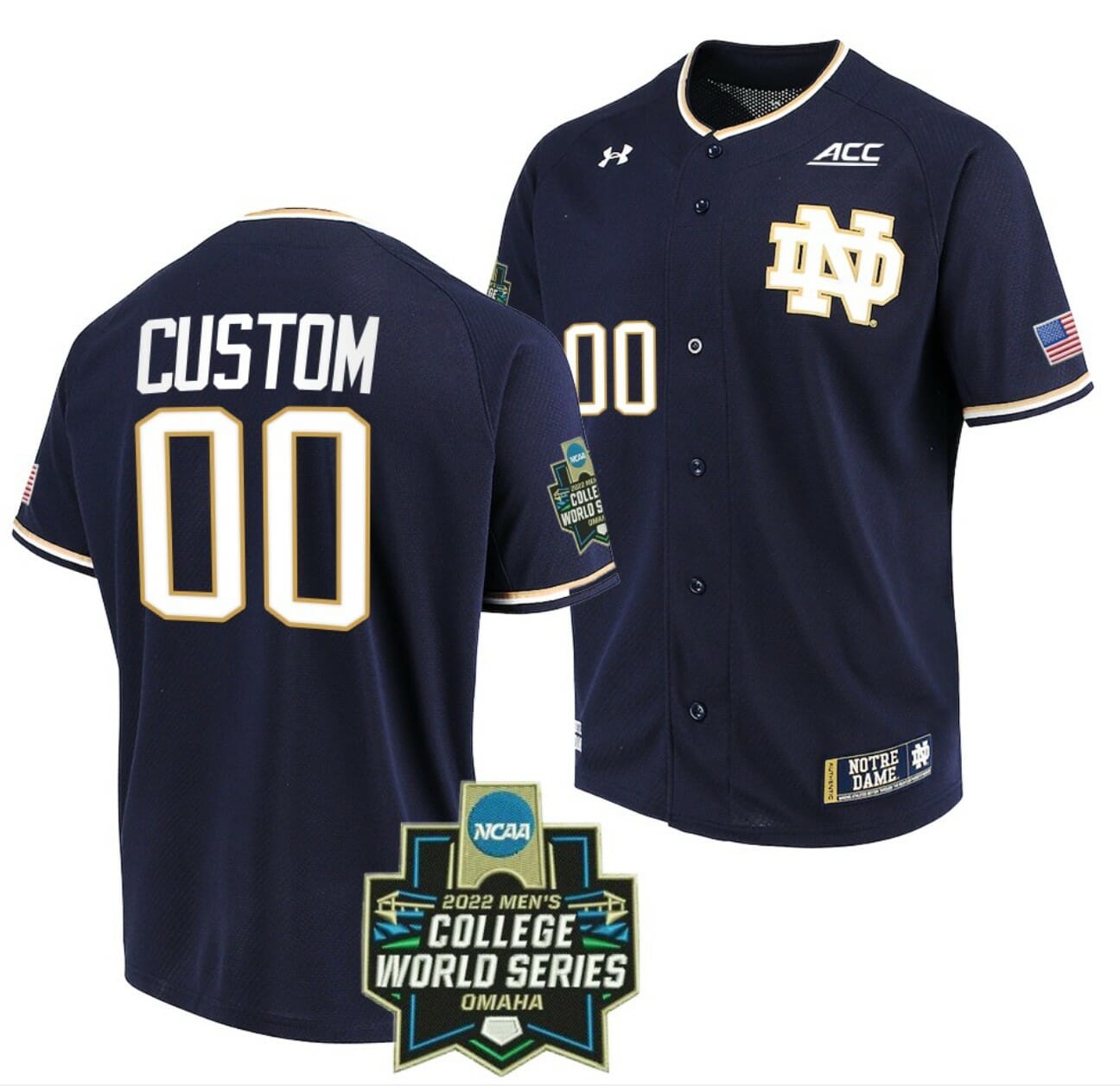 Custom Notre Dame Baseball Jersey Fighting Irish Name and Number NCAA 2022 College World Series Navy 1 Custom Notre Dame Baseball Jersey Fighting Irish Name and Number NCAA 2022 College World Series Navy