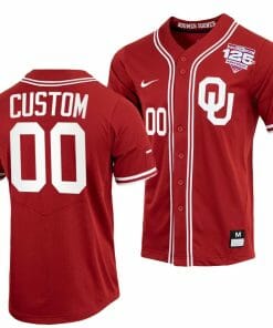 Custom Oklahoma Sooners Baseball Jersey Name and Number NCAA College Crimson 125th Season Full-Button