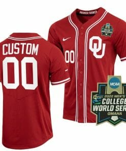 Custom Oklahoma Sooners Baseball Jersey Name and Number NCAA Crimson 2022 College World Series