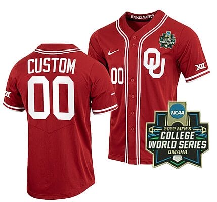 Custom Oklahoma Sooners Baseball Jersey Name and Number NCAA Crimson 2022 College World Series