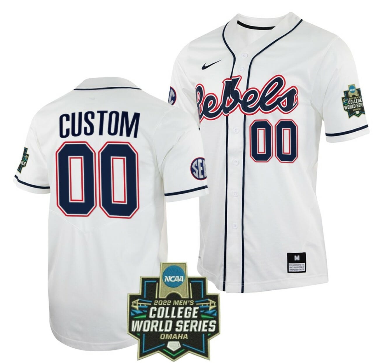 Custom Ole Miss Rebels Baseball Jersey Name and Number NCAA 2022 College World Series White 1 Custom Ole Miss Rebels Baseball Jersey Name and Number NCAA 2022 College World Series White