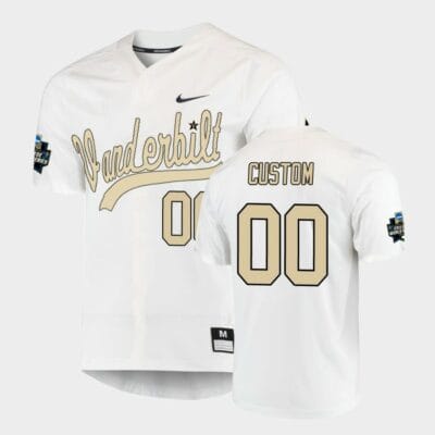Custom Vanderbilt Commodores Jersey Baseball Name and Number College White World Series