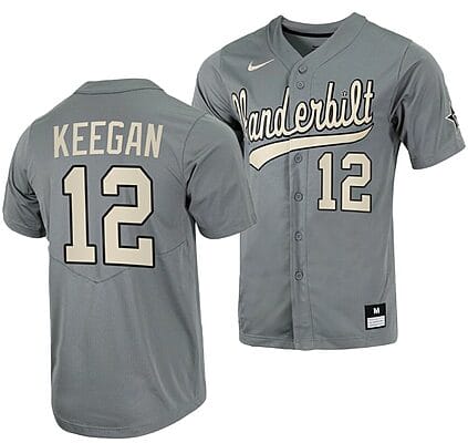 Dominic Keegan Jersey Vanderbilt Commodores College Baseball Full-Button Grey #12