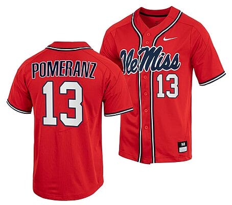 Drew PomeranzJersey Ole Miss Rebels College Baseball Red #13