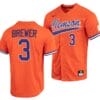 Dylan Brewer Jersey Clemson Tigers College Baseball Orange Full-Button #3