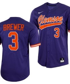 Dylan Brewer Jersey Clemson Tigers College Baseball Purple Full-Button #3