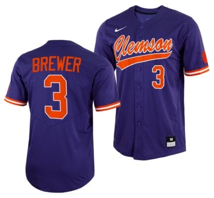 Dylan Brewer Jersey Clemson Tigers College Baseball Purple Full-Button #3