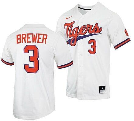 Dylan Brewer Jersey Clemson Tigers College Baseball White #3 6 Dylan Brewer Jersey Clemson Tigers College Baseball White #3