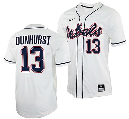 Hayden Dunhurst Jersey Ole Miss Rebels College Baseball White #13
