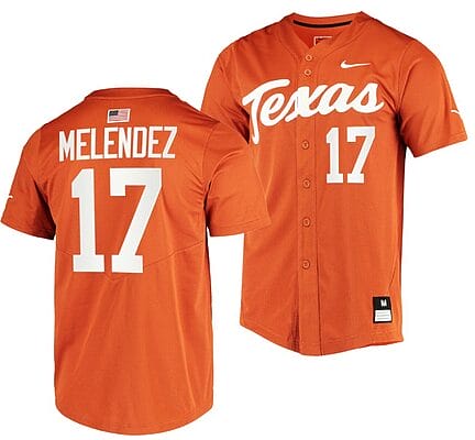 Ivan Melendez Jersey Texas Longhorns College Baseball Full-Button Orange #17